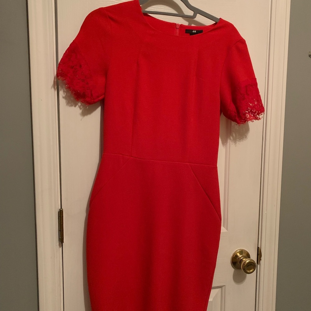 H&M Red Sheath Dress with Flutter Sleeves